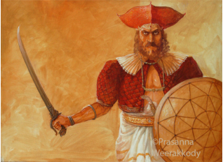 Kandyan chief with Kasthana sword and shied, sri, lankaprasanna Weerakkody�